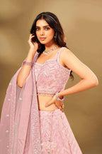 Pink Net Sequence work Lehenga Choli with Dupatta - Dhvani | Grocsy