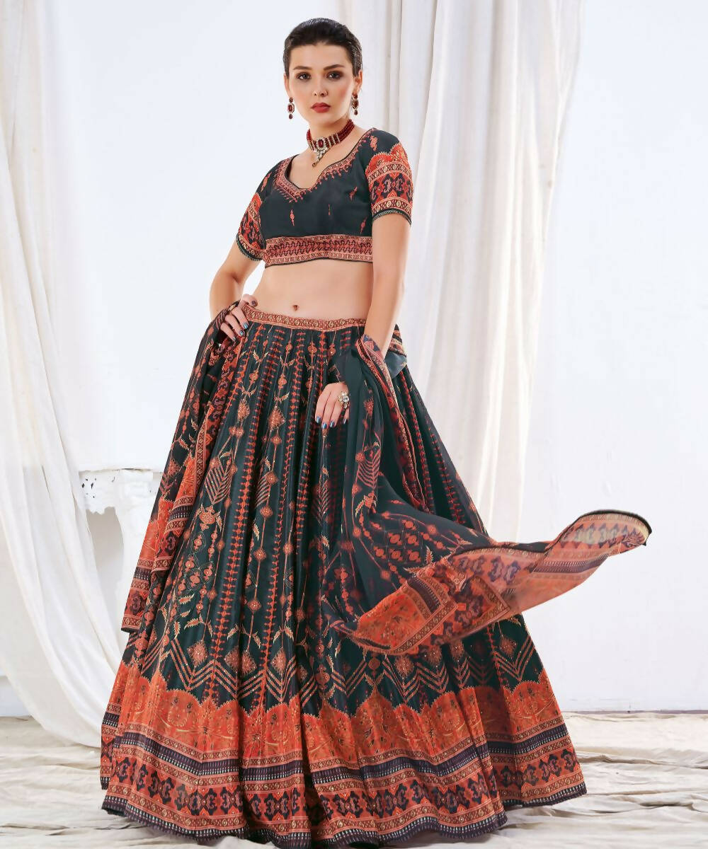 Wedding Designer Black Chinon Lehengha Choli - Anbazaar | Grocsy