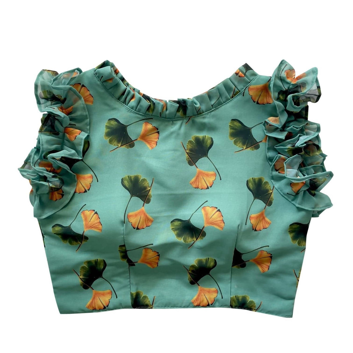 Vamika Pista Green Georgette Frill Blouse | Grocsy