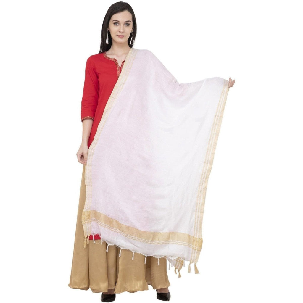 A R Silk Golden Border Regular Dupatta Color White Dupatta or Chunni | Grocsy