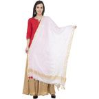 A R Silk Golden Border Regular Dupatta Color White Dupatta or Chunni | Grocsy