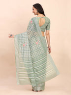 Shree Shyam Fashion Linen Cotton Light Green Saree | Grocsy