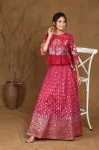Juniper Women Burgundy Shantoon Printed Flared Lehenga Choli Sets | Grocsy