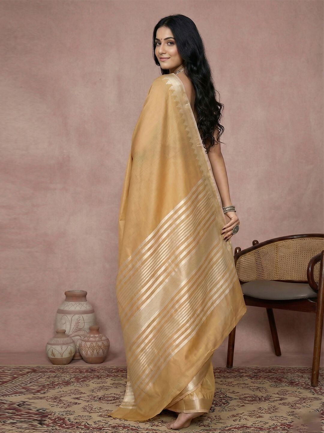 Shree Shyam Fashion Golden Cotton Saree | Grocsy