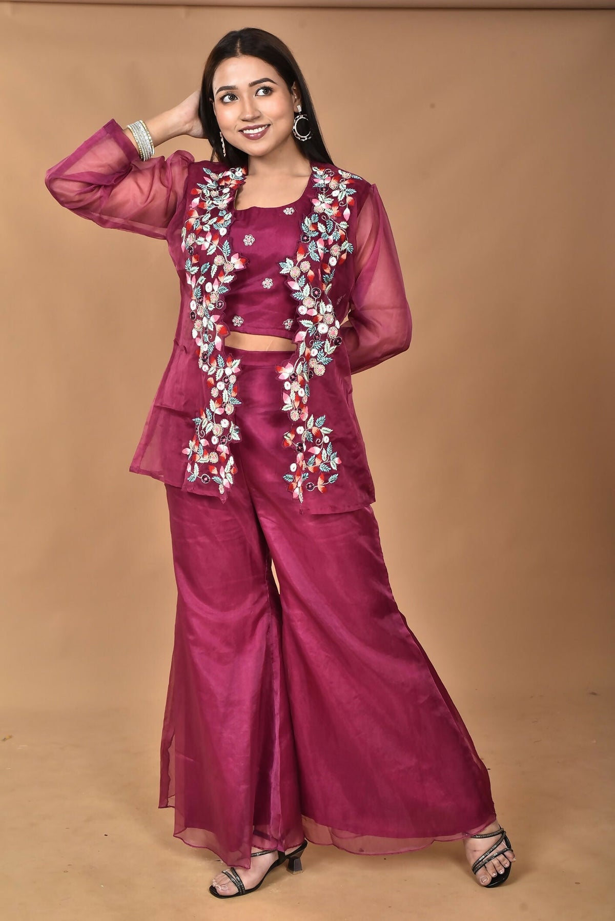 Morchari Women Hand Embroidery Crop Top-Magenta | Grocsy
