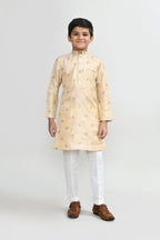 Joban Fashion Satin Silk Beige Kurta With Straight Fit Pant | Grocsy