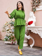 Green Crush Plain Top with Matching Bottom - Eesha | Grocsy