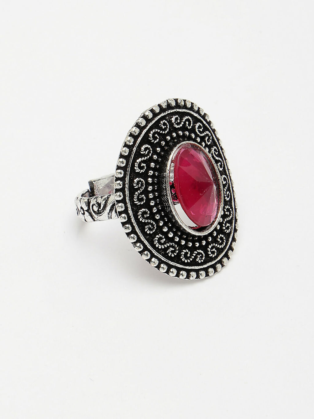 NVR Women's Pink Silver-Toned German Silver Adjustable Finger Ring | Grocsy