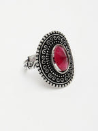 NVR Women's Pink Silver-Toned German Silver Adjustable Finger Ring | Grocsy
