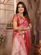 Anaita Peach Tissue Silk With Zari Weaving Saree With Blouse | Grocsy