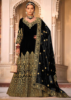 Black Velvet Front & Back Embroidery Wedding Anarkali Suit - Emponline | Grocsy