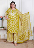 Miravan Plus Size Women'S Lime Yellow Embroidered Straight Kurta With Palazzo And Dupatta | Grocsy