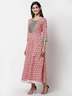 Myshka 3/4 Sleeve Pure Cotton Round Neck Printed Dress For Women | Grocsy