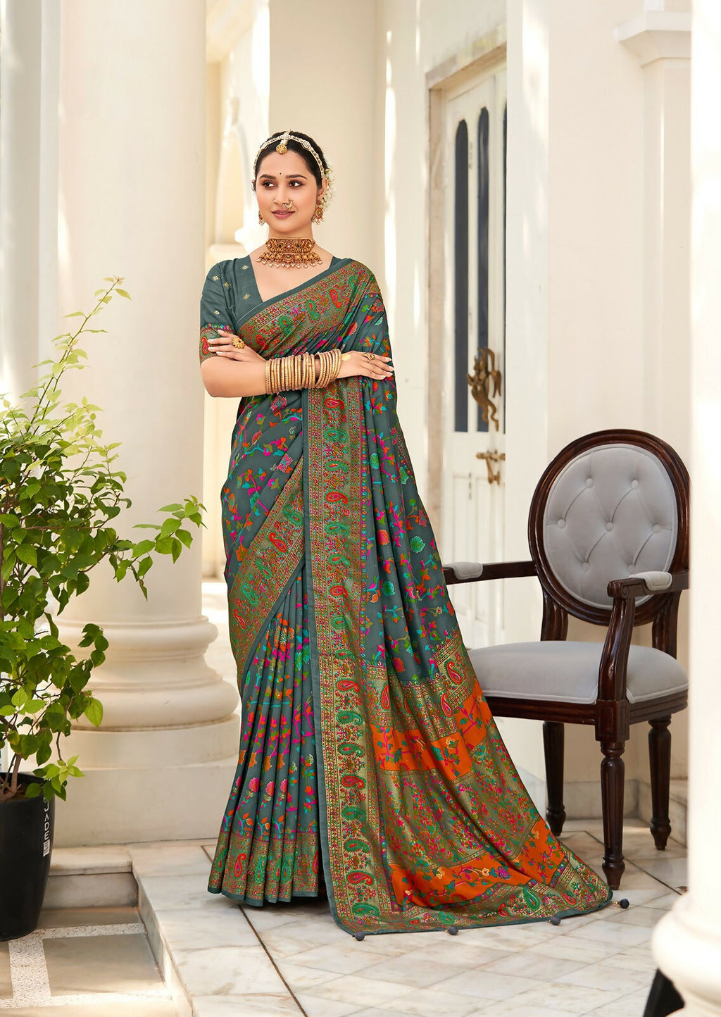 Joban Fashion Faux Chiffon Light Weight Grey Colored With Zari Border Saree | Grocsy