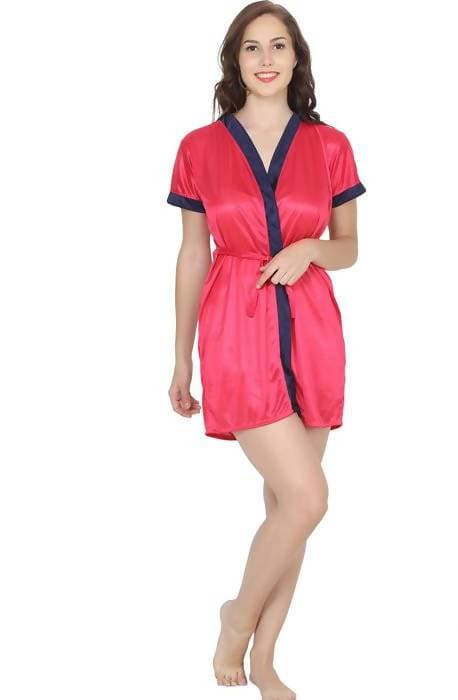 Ruhani HLSC Poly Satin Pink Short Nighty Fits Bust (Ruhani-NT-02-FS) | Grocsy