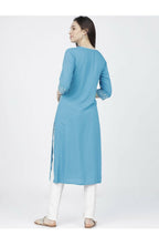 Indian Clothing Cheera Embellished Daily Wear Cotton Blend Kurta - Sky Blue | Grocsy