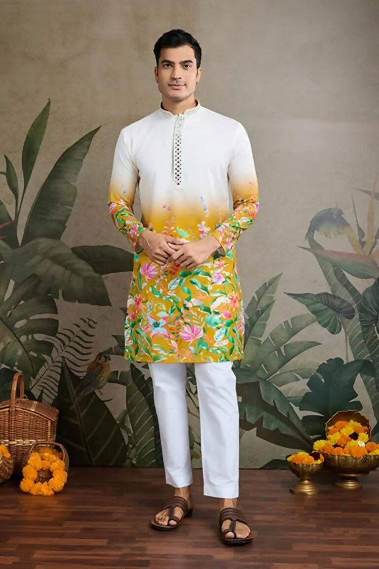 Vastranavya Exclusive Hand Mirror Work with Digital Print Mens Kurta | Grocsy