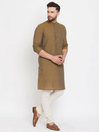 Even Apparels Brown Pure Cotton Men's Kurta With Band Collar | Grocsy