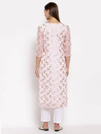 Myshka Women's Multi Georgette Printed 3/4 Sleeve Round Neck Casual Kurta | Grocsy
