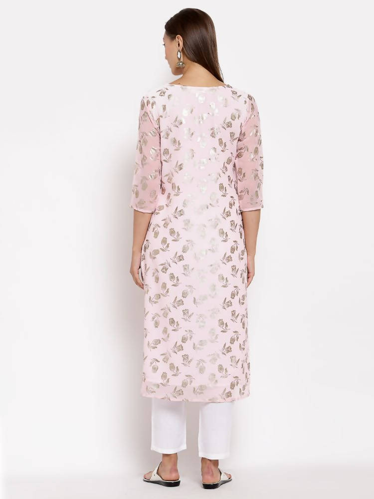 Myshka Women's Multi Georgette Printed 3/4 Sleeve Round Neck Casual Kurta | Grocsy