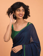 Suta Blue Green Solid Cotton Blend Saree | Grocsy