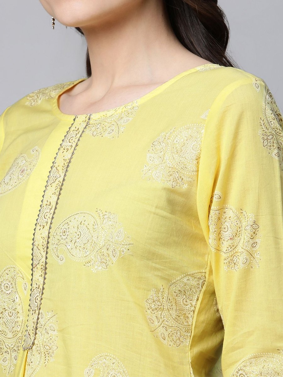 Ahalyaa Women Yellow Pure Cotton Glitter Print Tunic | Grocsy