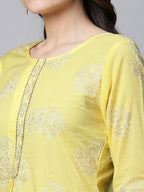 Ahalyaa Women Yellow Pure Cotton Glitter Print Tunic | Grocsy