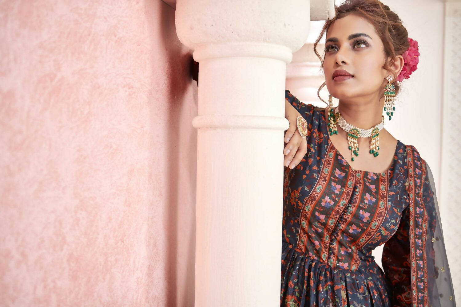 Everywhere Designer Navy Blue Dola Silk Gown With Dupatta - Anbazaar | Grocsy