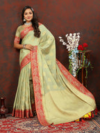 Lorenvalley Fashion Seagreen Cotton Woven Design with Zari Weaving Design Saree | Grocsy