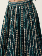 House of Panchhi Teal Pure Georgette Sequinse Work Lehenga & Blouse with Dupatta | Grocsy
