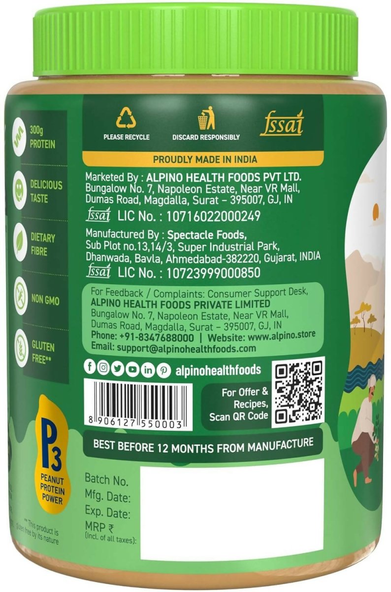 Alpino Natural Peanut Butter Smooth Unsweetened | Grocsy