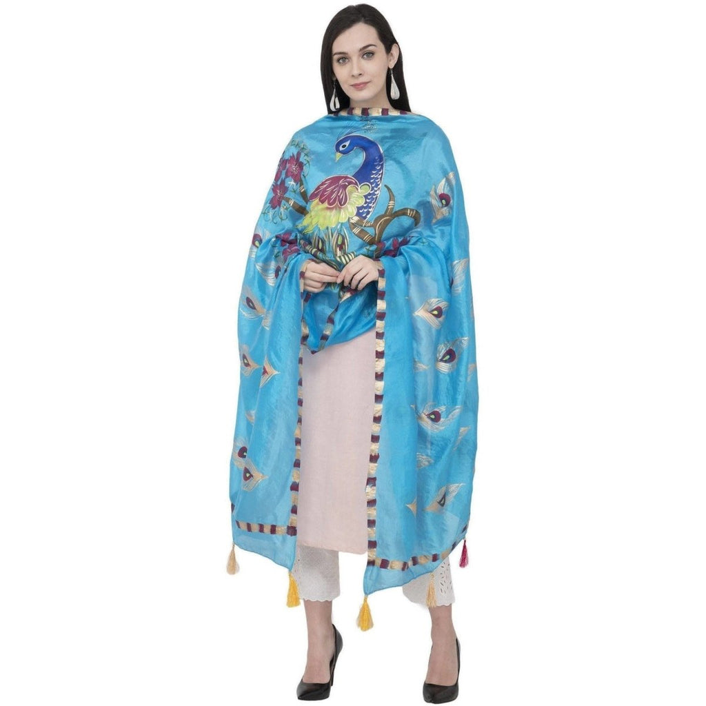 A R Silk Silk Peacock Multi Fancy Dupatta Color Firozi Dupatta or Chunni | Grocsy