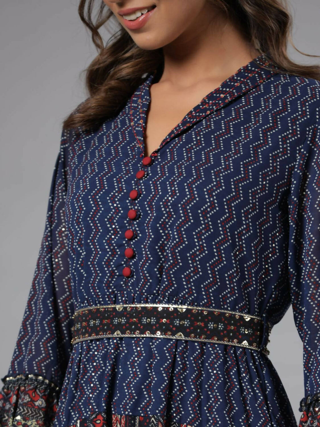 Juniper Women Navy Blue Georgette Printed Tiered Maxi Dress | Grocsy
