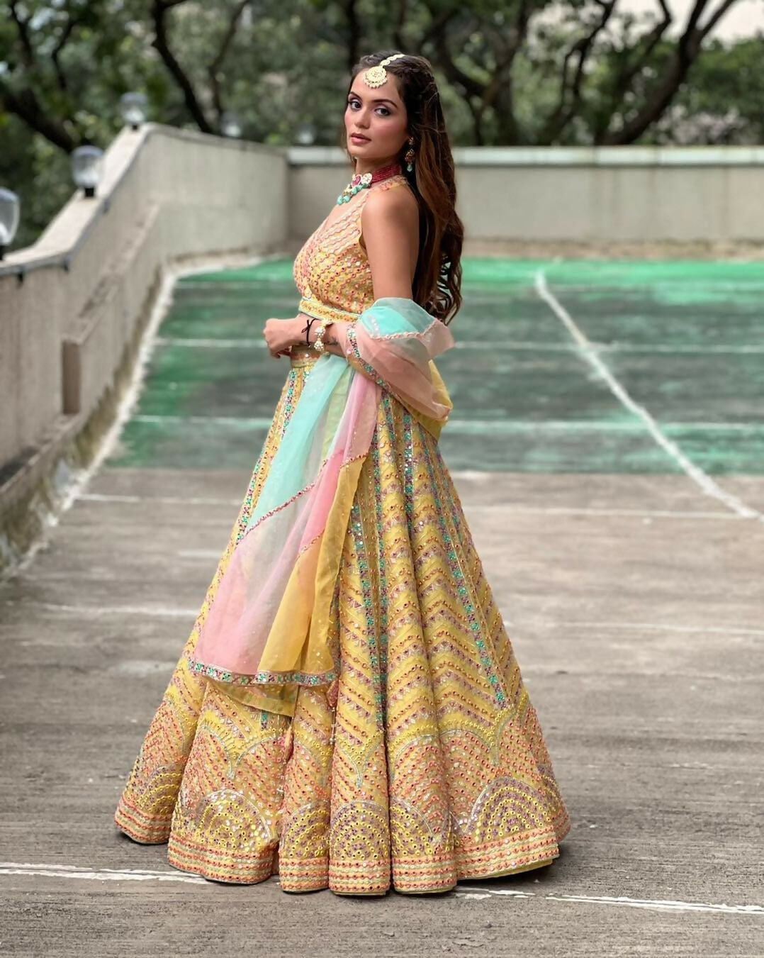 Jyoti Fashion Yellow Thread Embroidered Heavy Dola Silk Designer Lehenga Choli with Dupatta | Grocsy