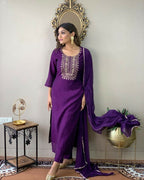 Partywear Designer Wine Rayon Slub Stitched Suit With Dupatta - Tanisha | Grocsy