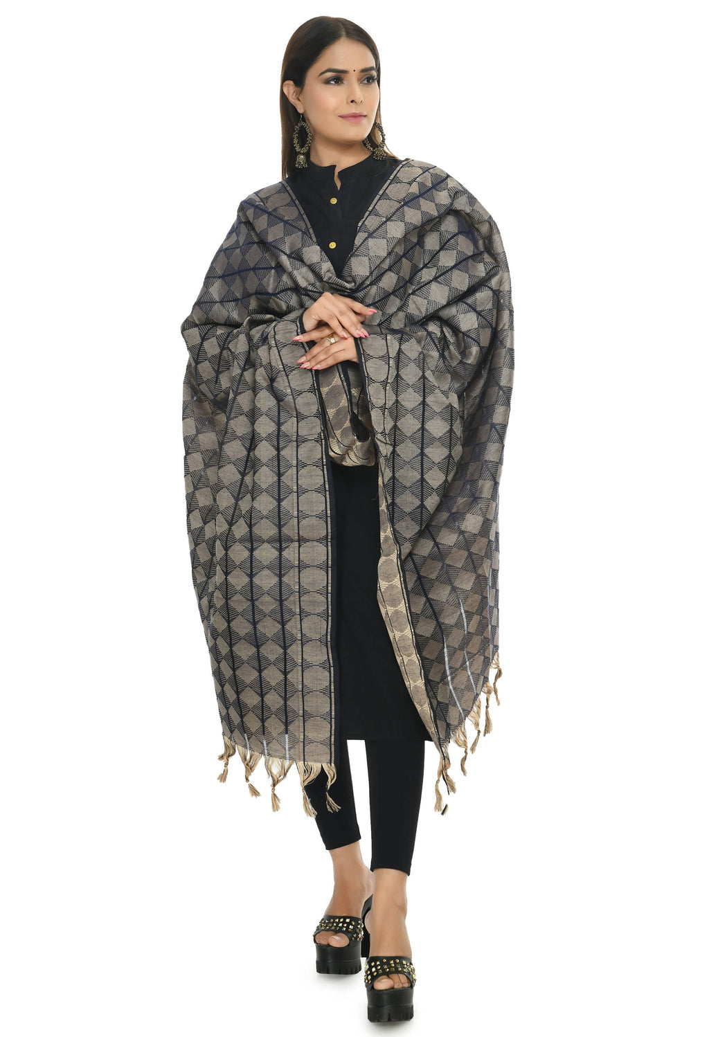 Mominos Fashion Moeza Beautiful Handloom Cotton Navy Blue Dupatta | Grocsy