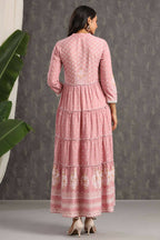 Juniper Womens Onion Pink Rayon Foil Printed Tiered Dress | Grocsy