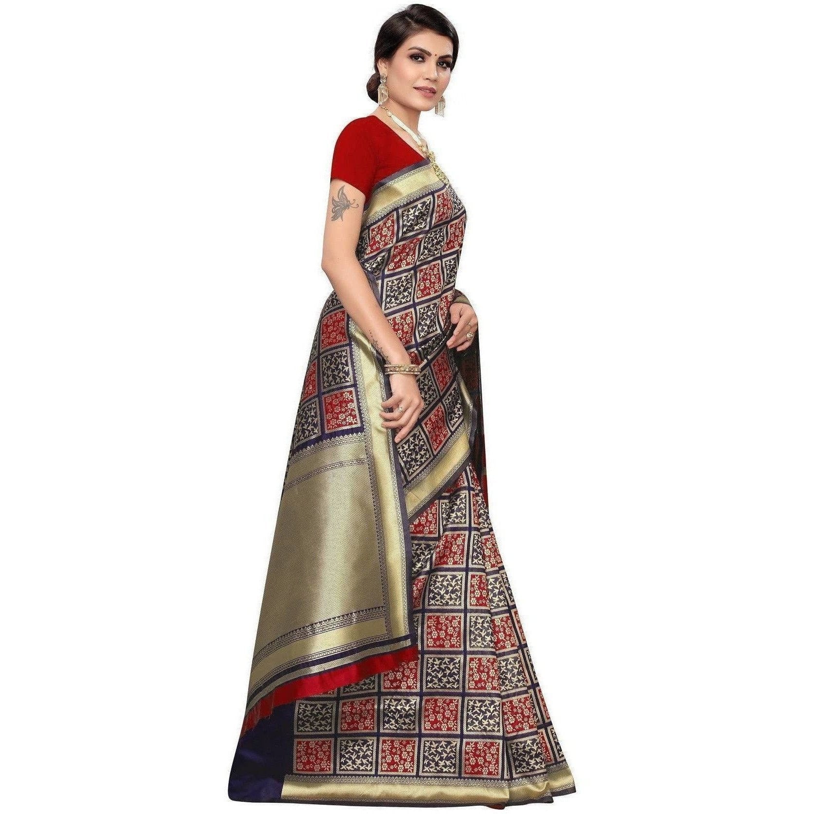 Vamika Banarasi Jaquard Blue Weaving Saree (Banarasi 21) | Grocsy