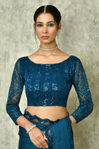 Blue Silk Stripe Saree With Blouse Piece - Purvi | Grocsy