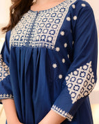 The52 Women's Beautiful Viscose Rayon Fabric Thread Work Flared Kurta Pant Set | Grocsy