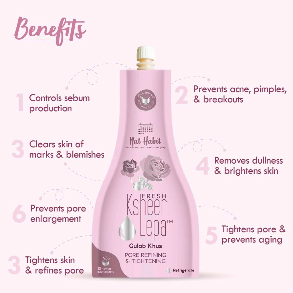 Nat Habit Fresh Gulab Khus Ksheer Lepa Face Mask For Pore Refining, Tightening | Grocsy
