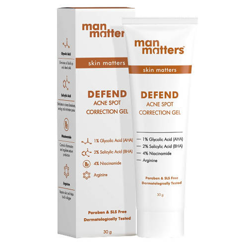 Man Matters Defend Acne Spot Correction Gel For Men, 1% AHA, 2% BHA, 4% Niacinamide | Grocsy