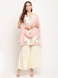 Ahalyaa Women's Beige Crepe Digital Floral Print Kurta Sharara Set with Dupatta | Grocsy