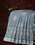 Powder Grey Coloured Block Print Semi Chanderi Saree By Gayathri Reddy Designer Studio | Grocsy