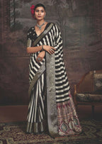 Joban Fashion Black Dola Tussar Silk Self Jacquard Border Saree | Grocsy