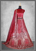 Red Satin Silk Cord and sequins Floral embroidery Bridal lahenga Choli with Dupatta - Nimaya Pavitra Rista | Grocsy