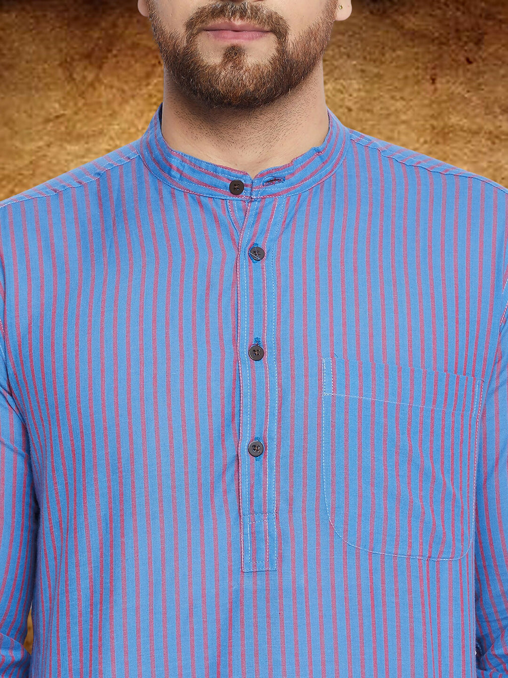 Even Apparels Men's Pure Cotton Blue Striped Kurta | Grocsy