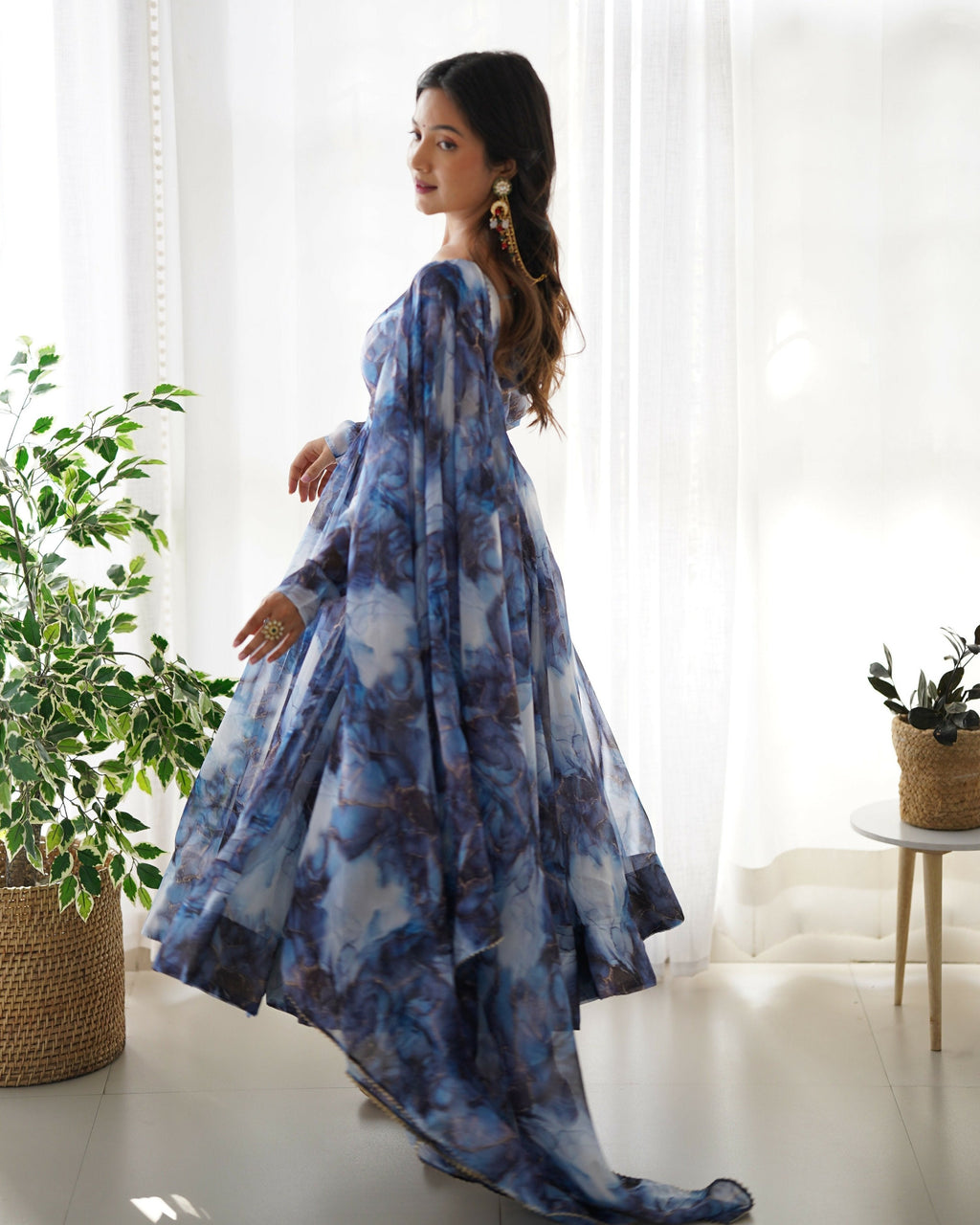 Joban Fashion Navy Blue Kurta Set Organza Sequin Embroidery Work | Grocsy