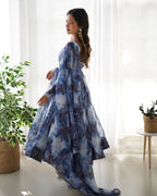 Joban Fashion Navy Blue Kurta Set Organza Sequin Embroidery Work | Grocsy