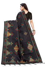Vamika Black Kalamkari Print With Jhalar Khadi Silk Saree (KITE BLACK) | Grocsy
